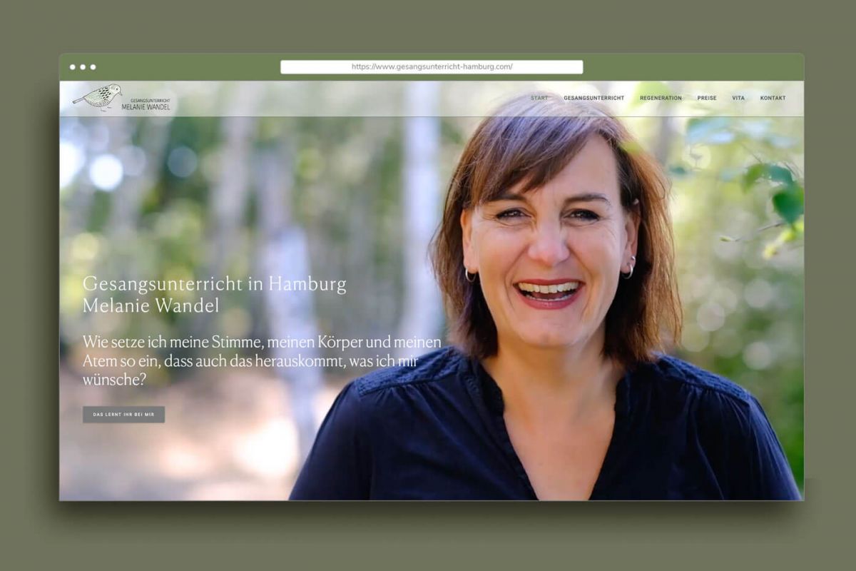 Webdesign fü rMelanie Wandel Startscreen – statische HTML-Website