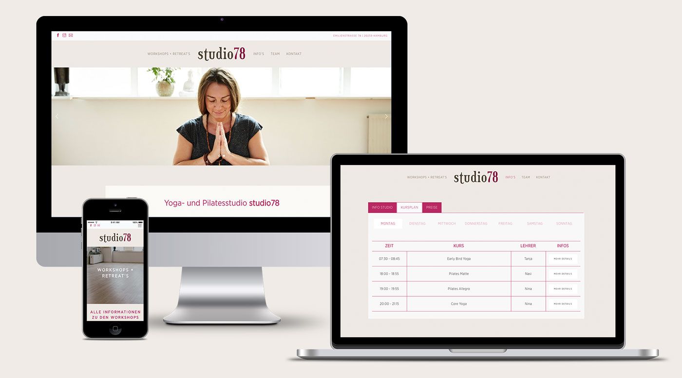 Responsive Screens des Website Relaunch für Yogastudio studio78 in Hamburg