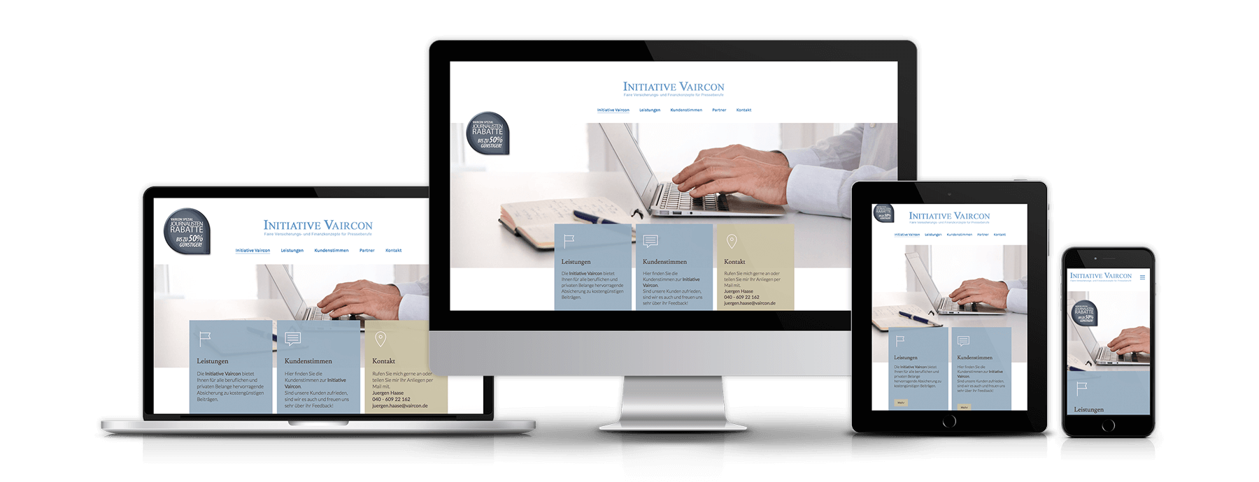Responsive Screens  der Website Versicherungen VairCon