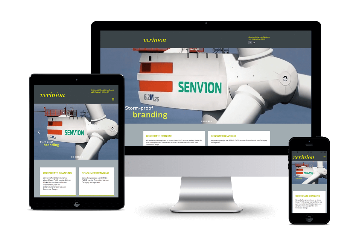 Responsive Screens der Website für die Agentur Verinion