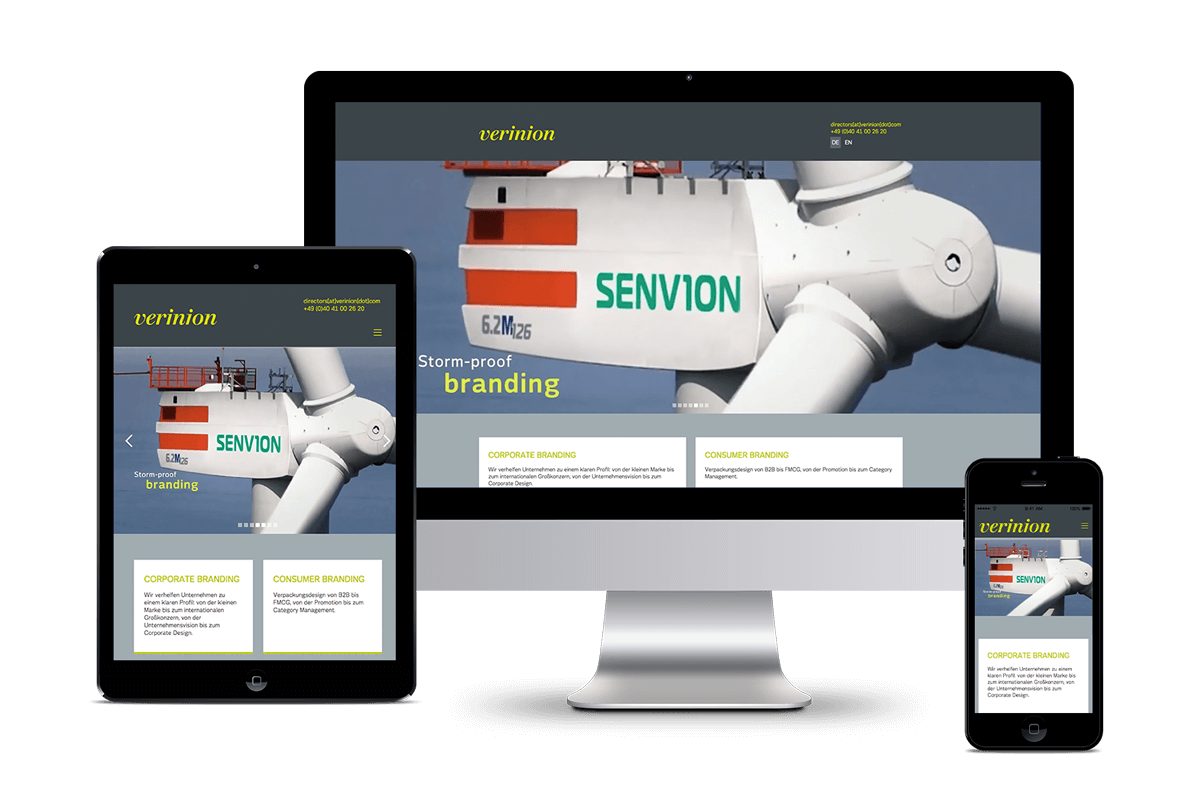 Responsive Screens der Website für die Agentur Verinion