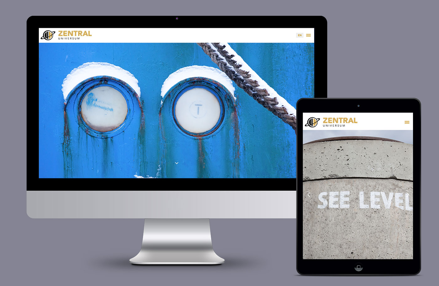 Screens der Website für Filmproduzent Zentraluniversum